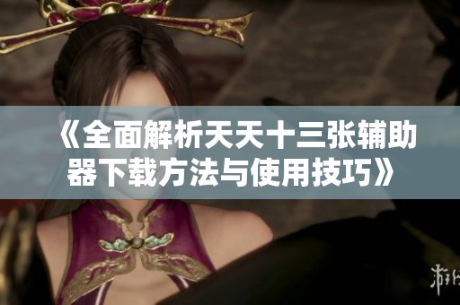 《全面解析天天十三张辅助器下载方法与使用技巧》